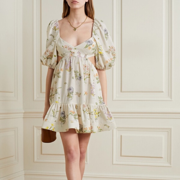 ZIMMERMANN Cutout floral-print cotton-blend seersucker mini dress. Sz 2. Shopbop - Picture 1 of 9